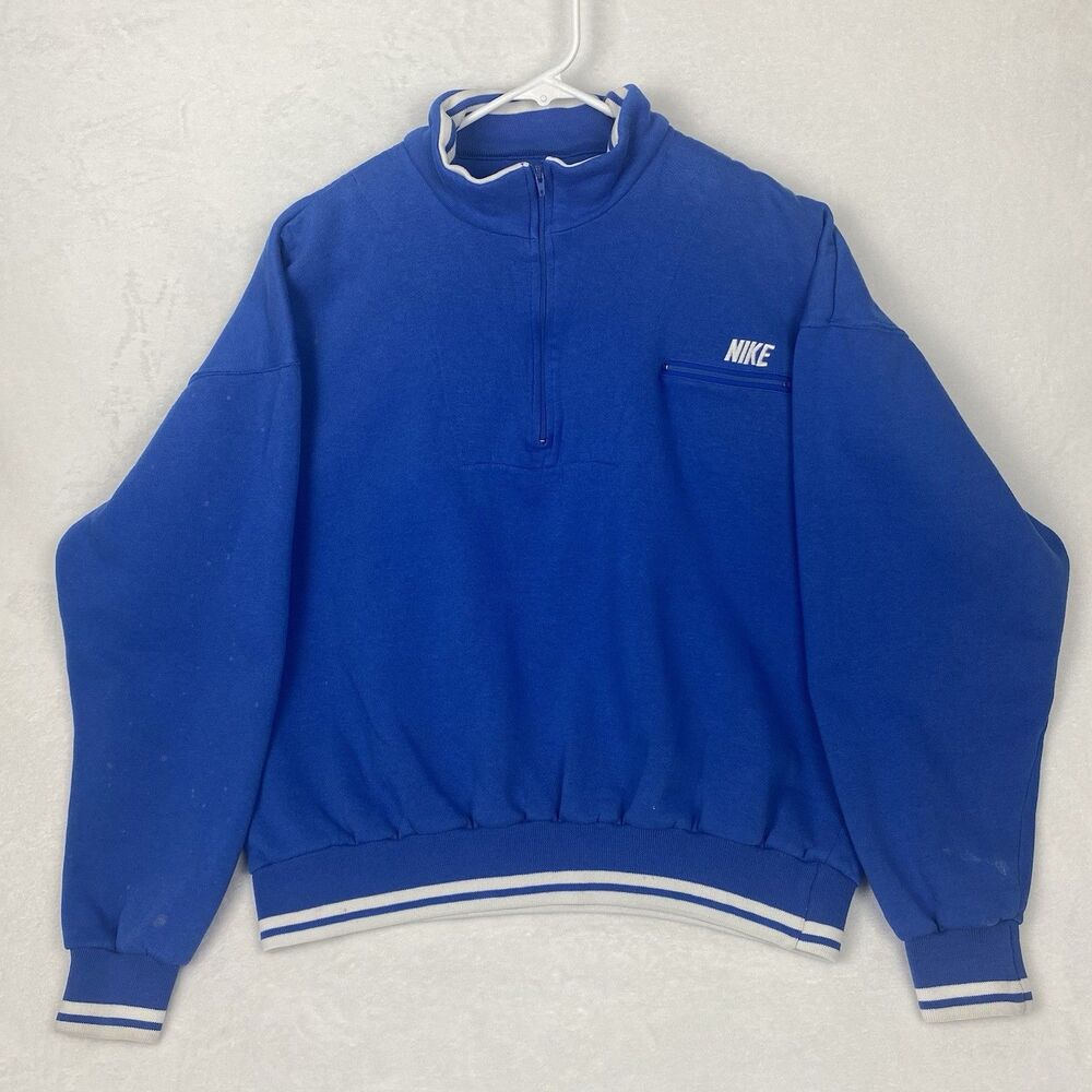 Vintage Nike Sweater Adult Large Blue Logo 1/4 Zip Sweatshirt Pullover Casual